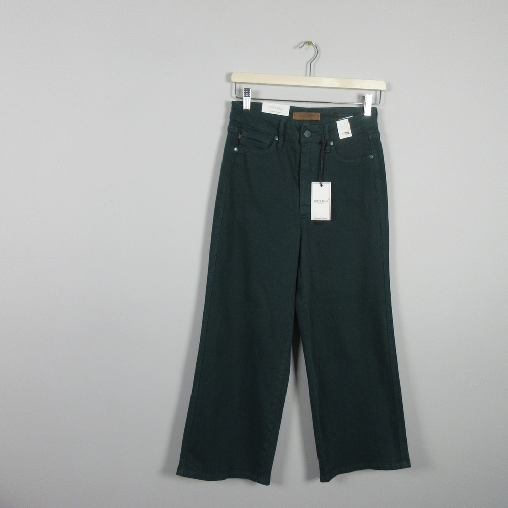 Judy Blue High Waist Wide Leg Ankle Jeans Deep Teal Size 5 27 Garment Dyed NWT